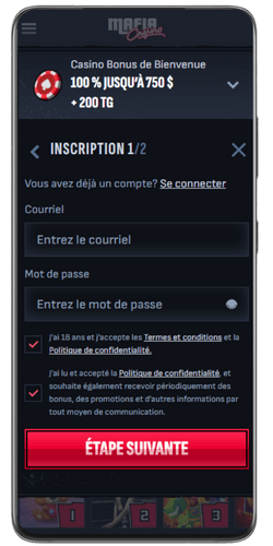 Formulaire casino sur mobile