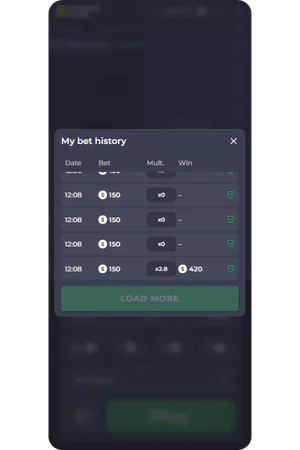 Betting history and statistics panel
